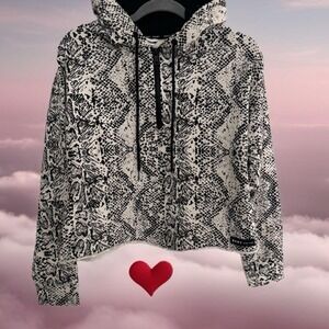 DKNY Sport Women's Black White Snakeskin Crop Hoodie Small EUC
